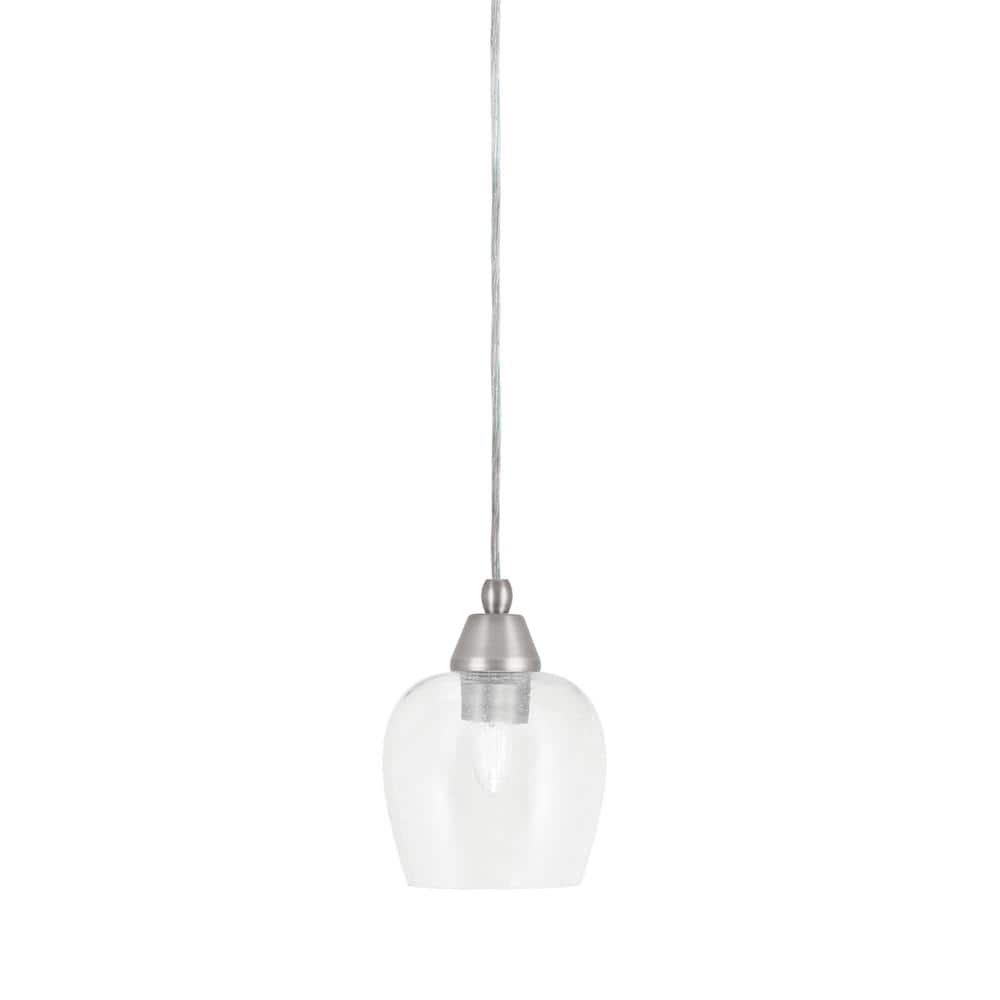 Bryson 6 in. 1-Light Brushed Nickel Cord Pendant Light with 6 in. Clear Bub