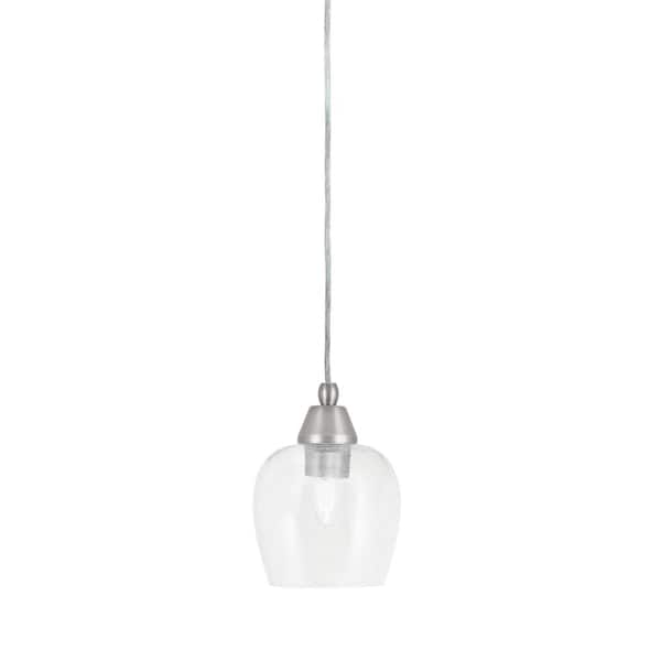 Unbranded Bryson 6 in. 1-Light Brushed Nickel Cord Pendant Light with 6 in. Clear Bubble Glass Shade, no bulb included