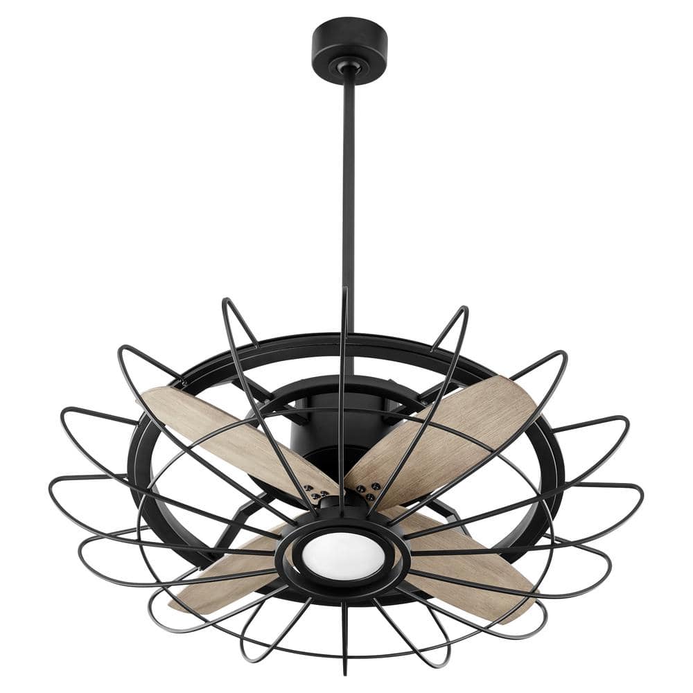 Mira 30 in. in Black 4-Blade 1-Light 18-Watt Caged LED Ceiling Fan -  quorum, 32304-69