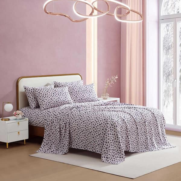 Butterfly Delight 4-Piece Light Pink/Purple Microfiber Twin Sheet Set