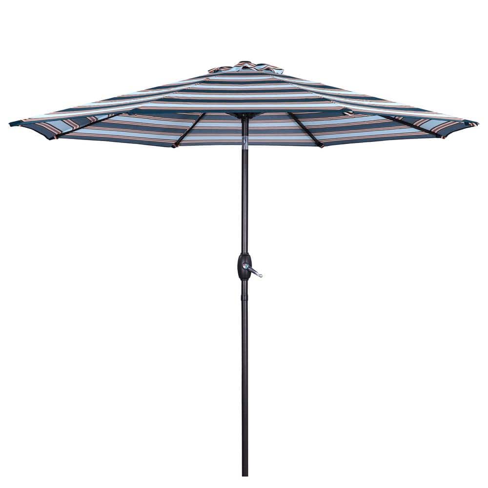 Tenleaf 9FT Aluminum PushUp Patio Umbrella in Blue striped VM63012