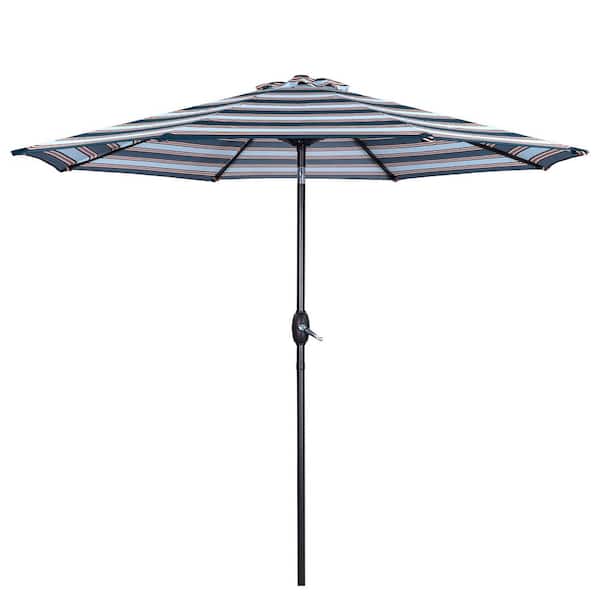 Tenleaf 9FT Aluminum Push-Up Patio Umbrella in Blue striped