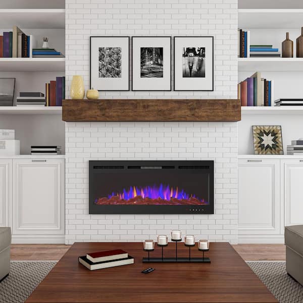 Northwest 5110 BTU 50 in. Front Vented Fireplace Electric Furnace Wall Mount or Recessed-3 Color LED Flame, 5 Brightness Levels