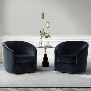 Estefan Black Polyester Arm Chair with Metal Swivel Base(Set of 2)