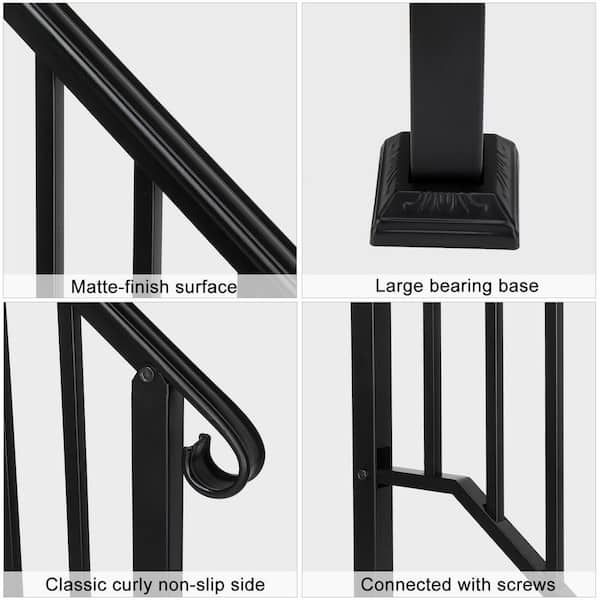 Karl home Transitional Handrail Stair Railing Fits 3-Step Iron Rail Kit