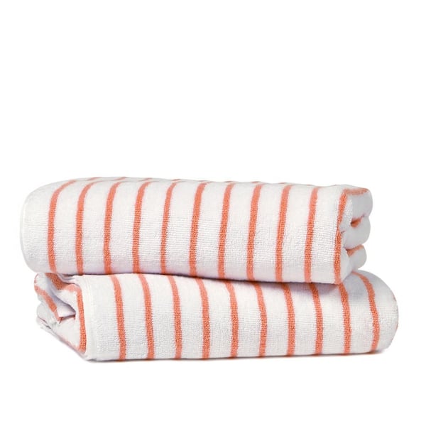 2-Piece 100% Cotton Coral Striped Cabana Beach Towel Set