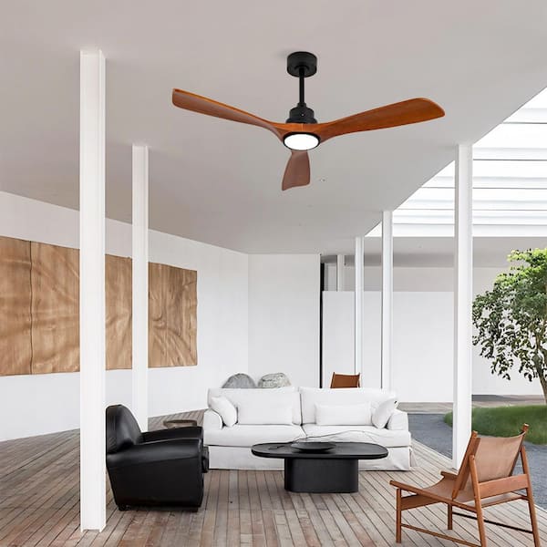 52 in. Dark Walnut Finish Propeller-Style Ceiling, Fan with LED Light, 3-Wood Blades, Quiet Dc Motor, Downrod Mount