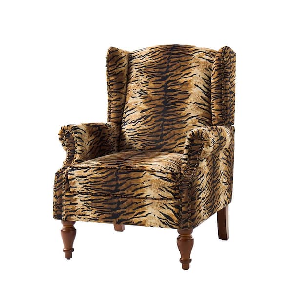 JAYDEN CREATION Ira Tiger Traditional Animal Pattern Armchair with Nailhead Trim