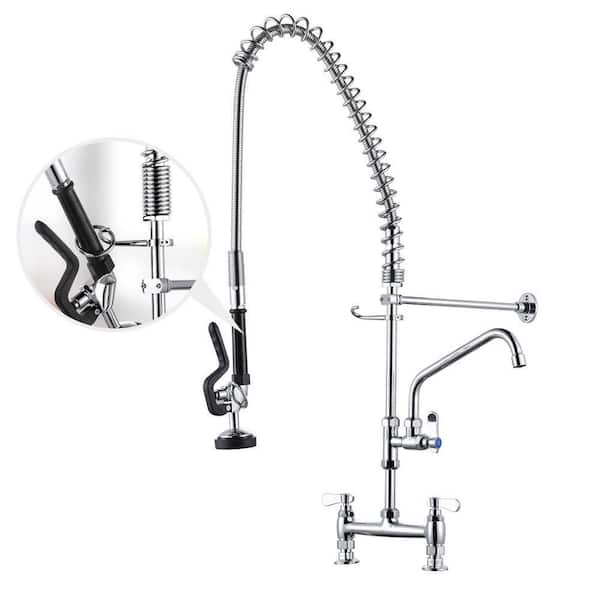 2 Handle 38 in. H 360° Swivel Deck Mount Pull Down Sprayer Kitchen Faucet with Drinking Water Filler in Polished Chrome