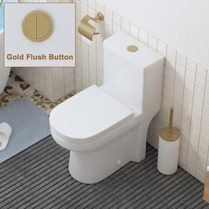 1-piece 0.8/1.28 GPF High Efficiency Dual Flush Round Toilet in. White with Seat Included and Brushed Gold Button