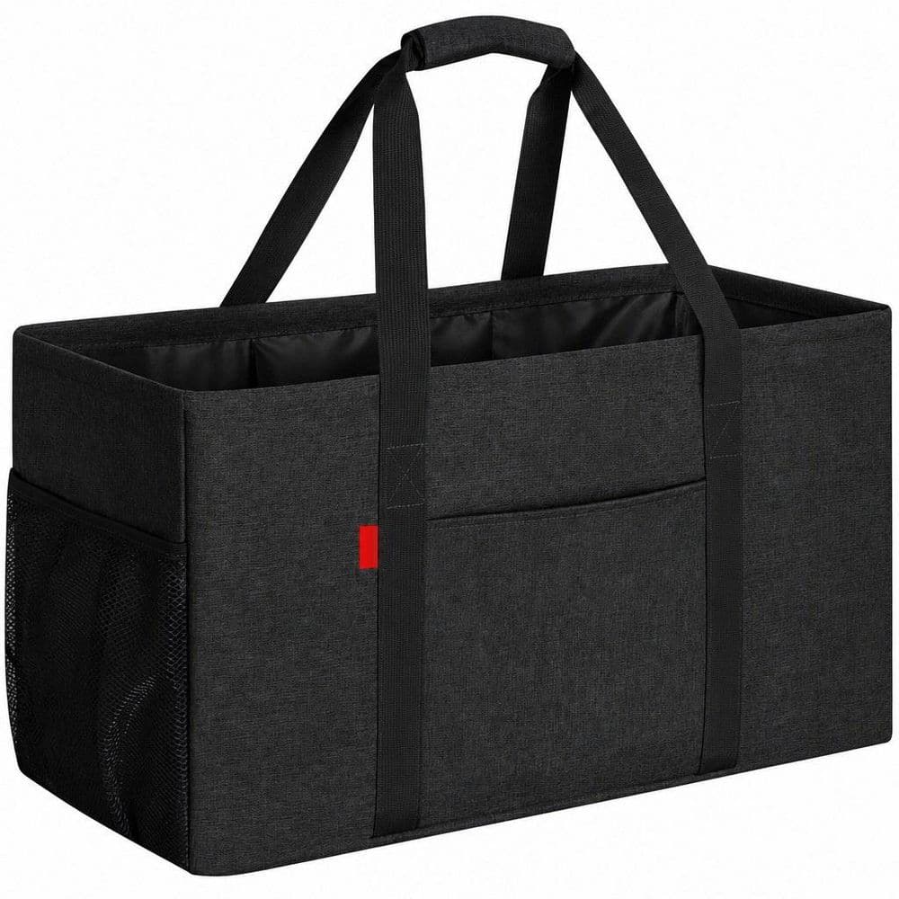 Standing Large Foldable Utility Rectangular Black Reusable Grocery Bag with Metal Wire Frame and the Sides Rinforced