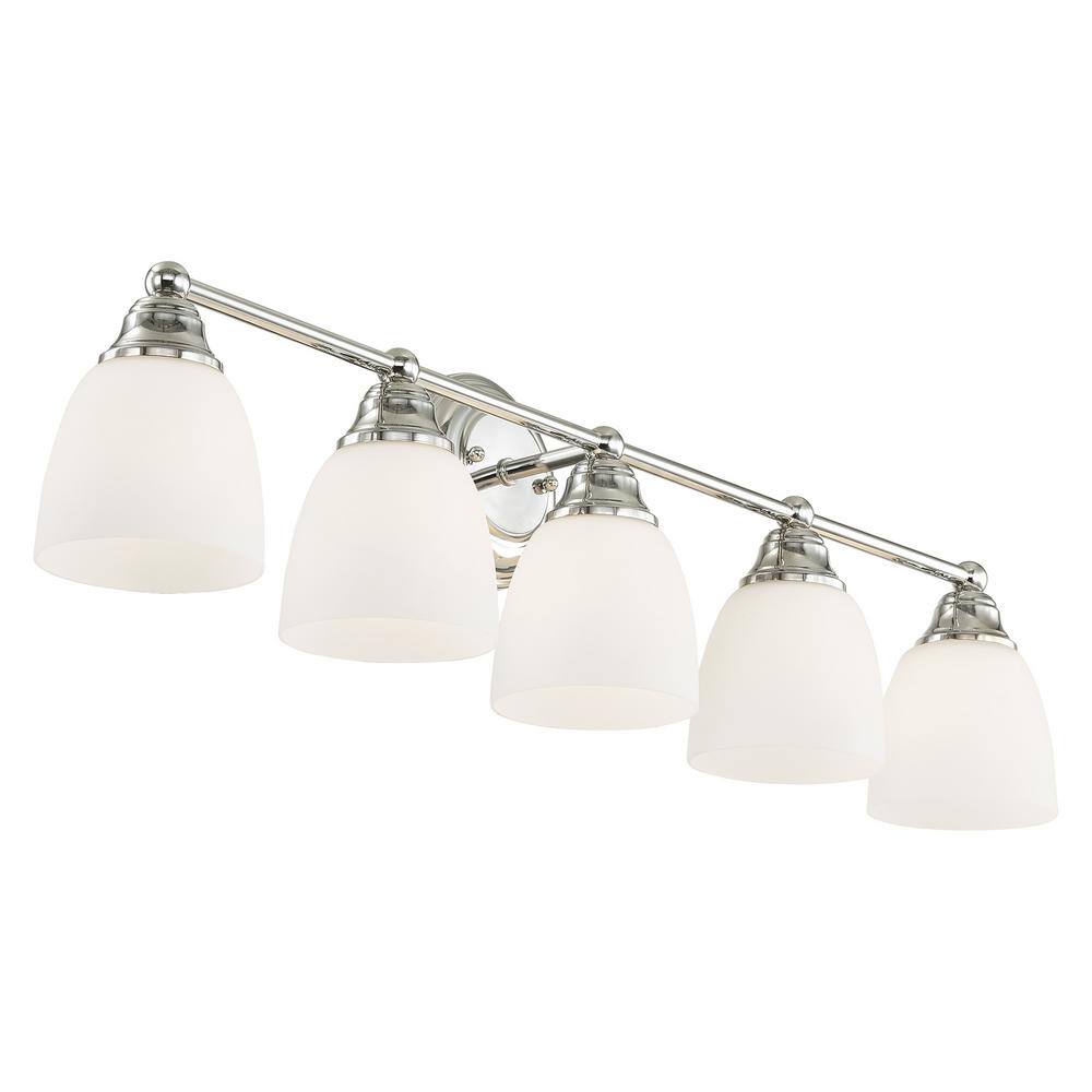 Somerville Polished Chrome 5-Light Vanity with Satin Opal Glass