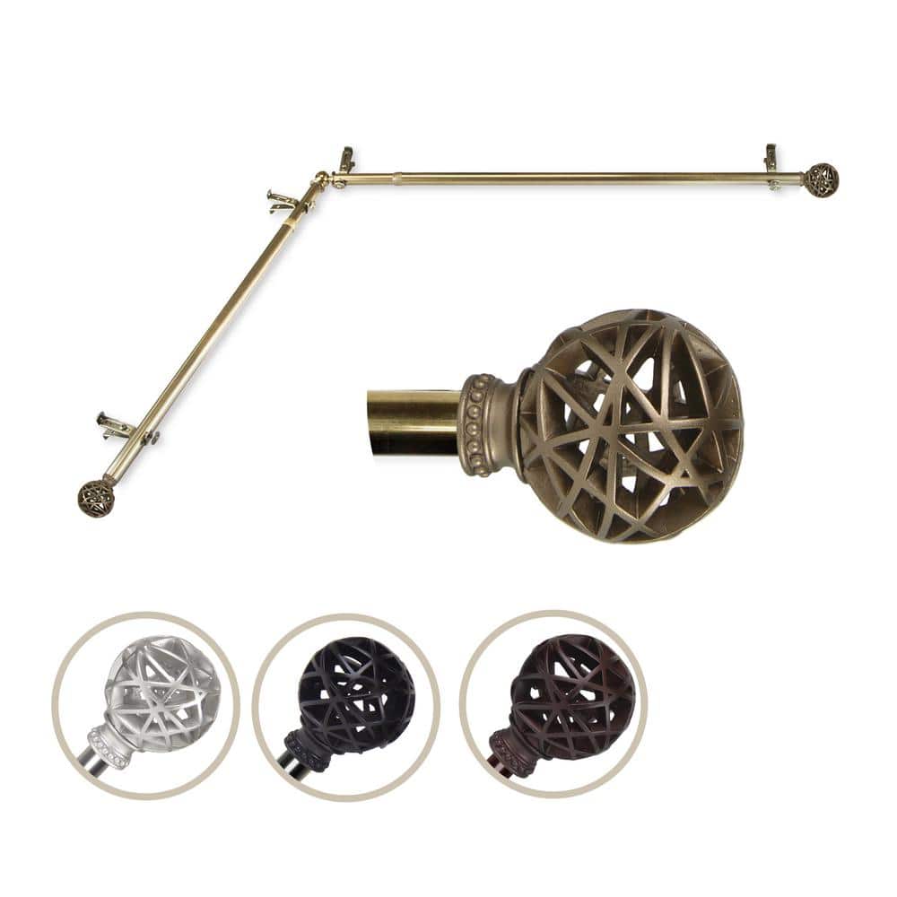 "13/16"" Dia Adjustable Corner Window Single Curtain Rod 120 to 170"" (each side) in Antique Brass with London Finials" price history on PriceWatchPro