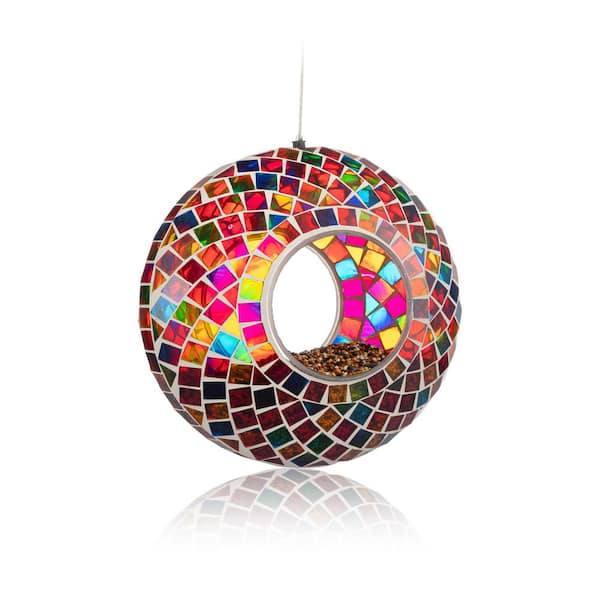 Mosaic Hanging Glass Feeder Circle for Small to Medium Birds - 1 lb. Capacity (1-Pack)