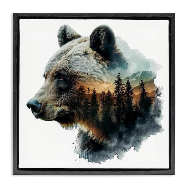 Bear Woodland Silhouette by LSR Design Studio Black Floater Frame Animal Graphic Art Print 25 in. x 25 in.