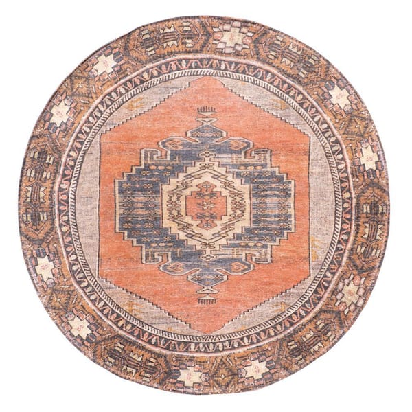nuLOOM Kamila Printed Tribal Medallion Flatweave Orange 6 ft. x 6 ft. Indoor Round Rug