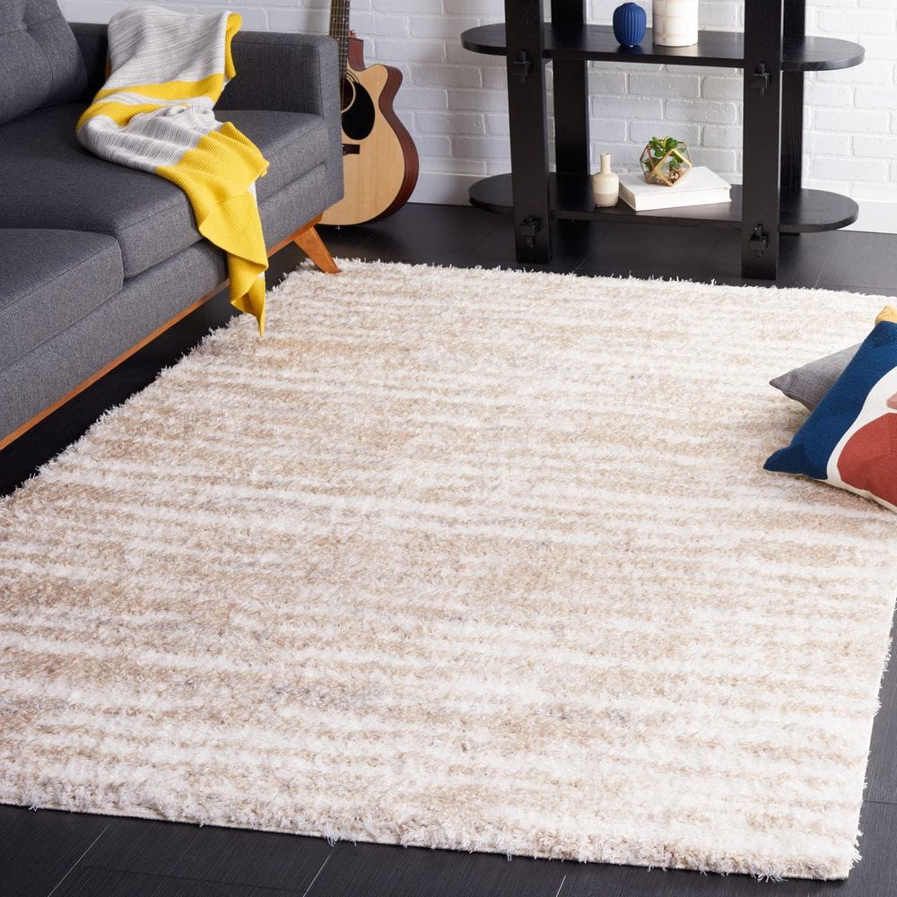 Lindsay Shag 4 ft. x 6 ft. Beige/Ivory Abstract Striped Area Rug price history on PriceWatchPro