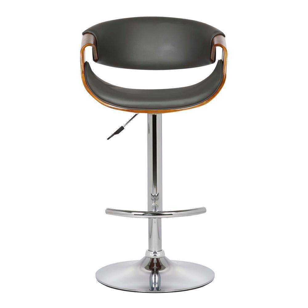 Mid-Century Modern Gray Swivel Adjustable Barstool in Faux Leather