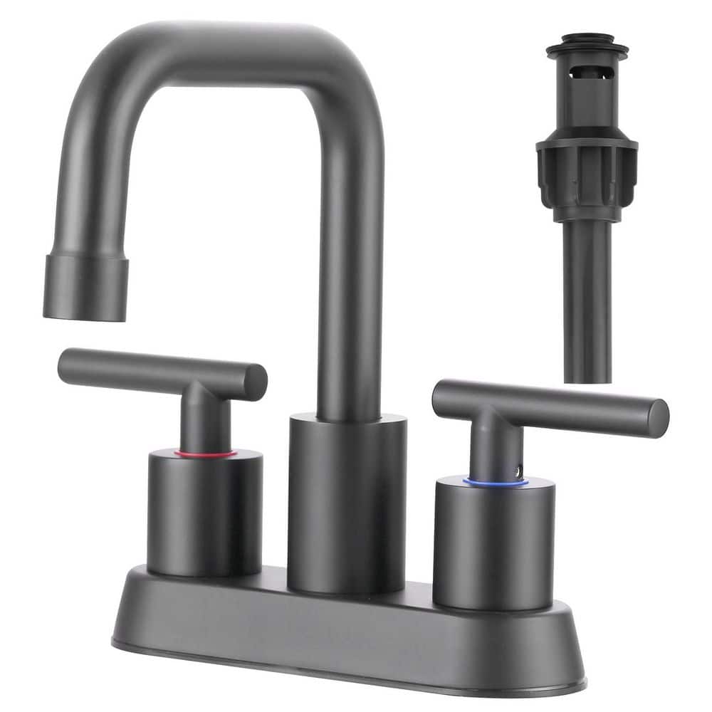 4 in. Centerset Double Handle 360° Rotation Spout Bathroom Faucet with Drain Kit Included in Matte Black price history on PriceWatchPro