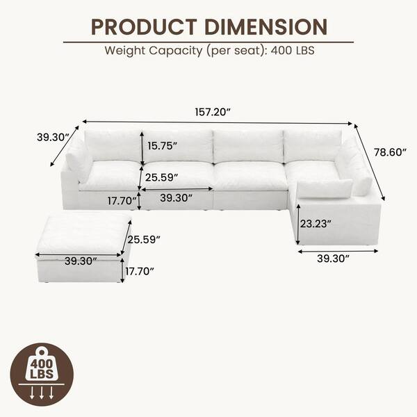 J&E Home 157.32 in. Square Arm 6-piece Linen Down Sectional Sofa