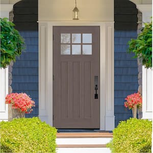 Regency 36 in. x 80 in. 6-Lite Top Lite Clear Glass RHOS Ashwood Stain Mahogany Fiberglass Prehung Front Door