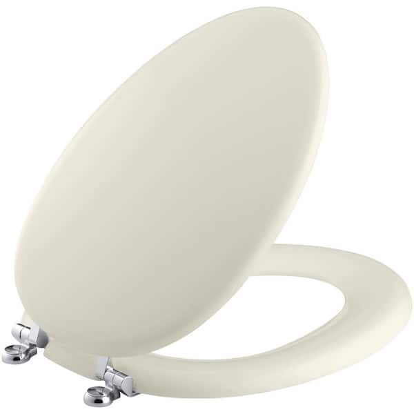 KOHLER Kathryn Toilet Seat with Polished Chrome Hinge in Biscuit