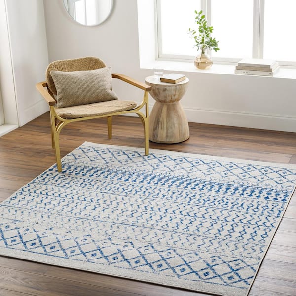 Alois Cream/Royal Blue Geometric 8 ft. x 8 ft. Indoor Square Area Rug