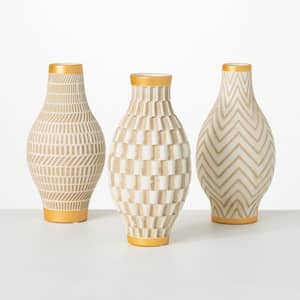 10" Geometric Gold Trimmed Ceramic Vases (Set of 3)