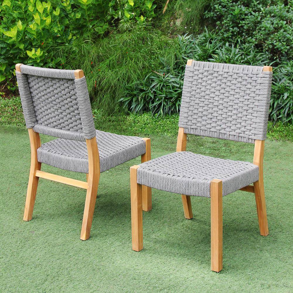 Cambridge Casual Zephyr Teak Wood Outdoor Dining Chair Gray Set of 2