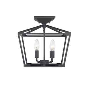 Townsend 13 in. W x 13 in. H 4-Light Matte Black Semi-Flush Mount with Metal Lantern Frame