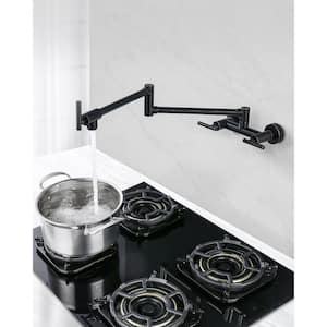 Wall Mounted Pot Filler with Double Joint Swing Arm and Hot and Cold Water in Oil Rubbed Bronze