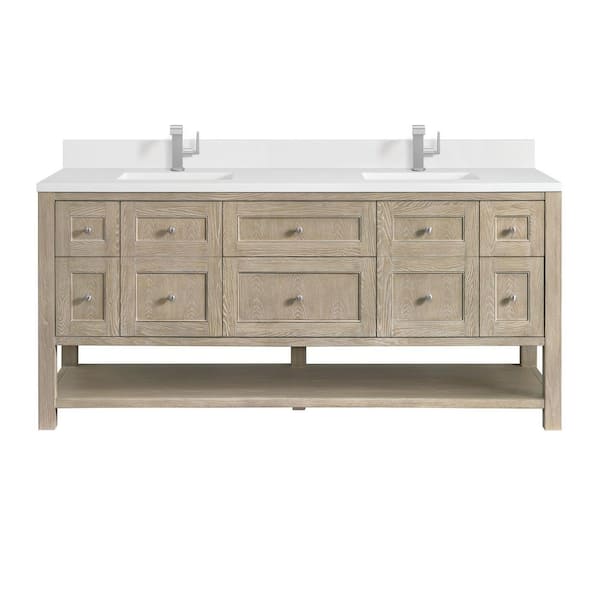 James Martin Vanities Breckenridge 72.0 in. W x 23.5 in. D x 34.18 in. H Double Bath Vanity in Whitewashed Oak with White Zeus Quartz Top