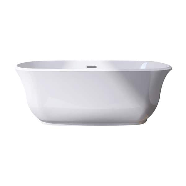 JimsMaison 59 in. W x 28 in. D Acrylic Double Slipper Flatbottom Freestanding Non-Whirlpool Bathtub in White