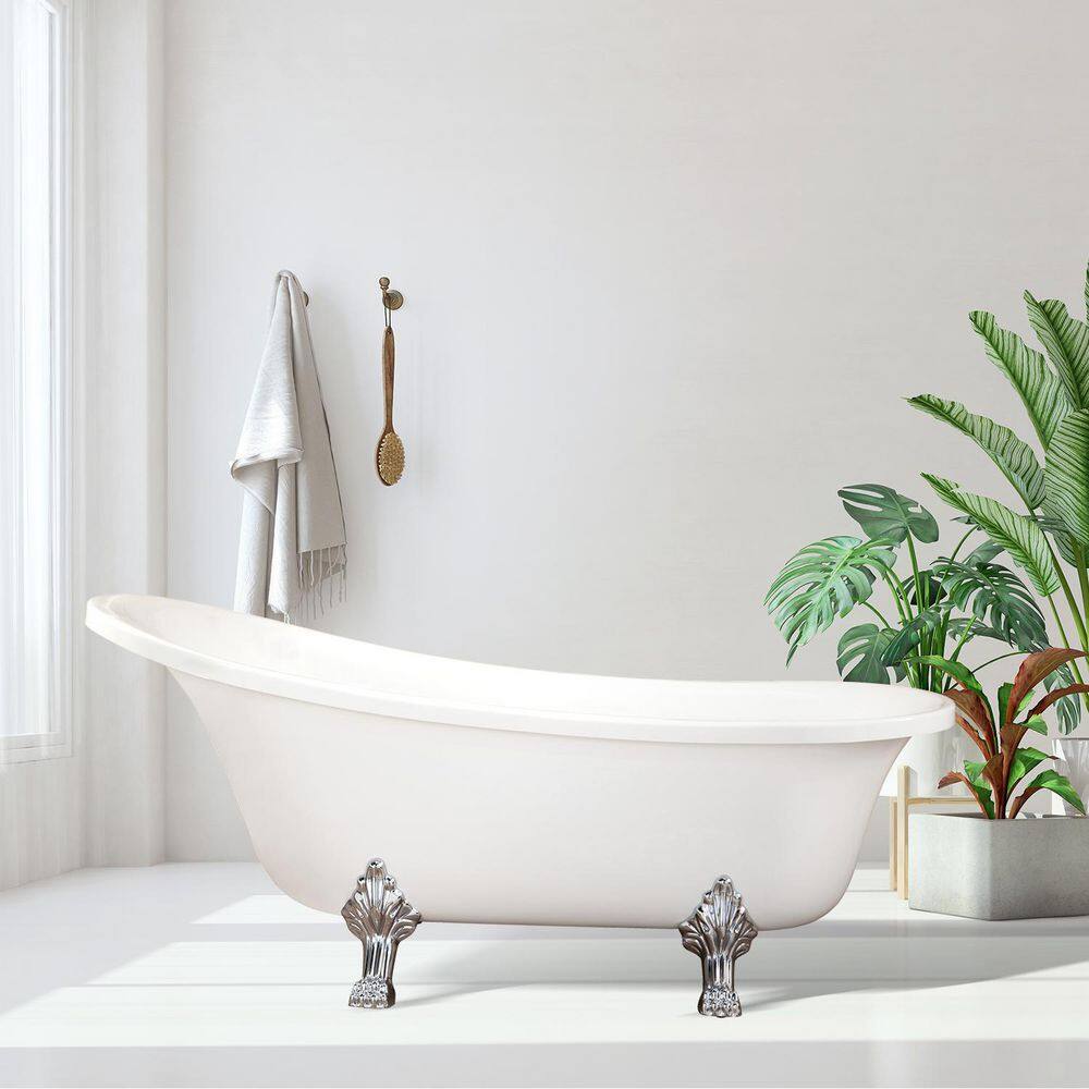 Geneva 69'' White Acrylic Clawfoot Soaking Bathtub