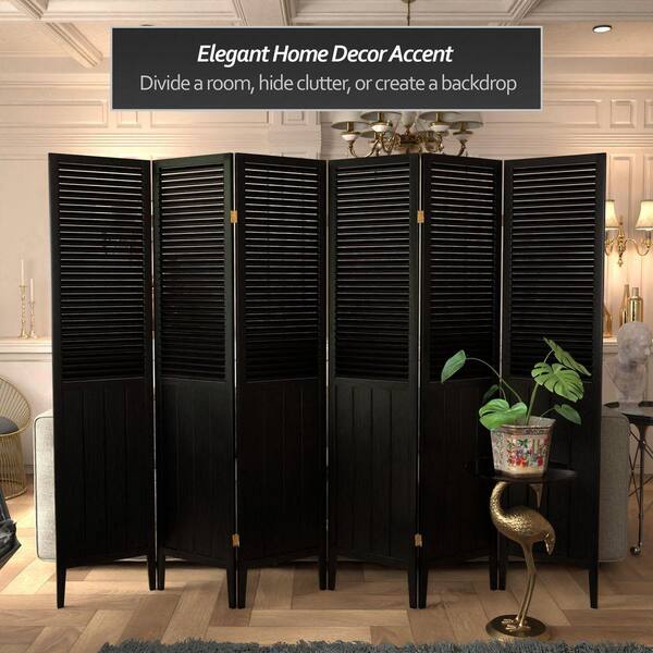 RED LANTERN 6 ft. Black 6-Panel Room Divider BEAD-BLK-6P - The
