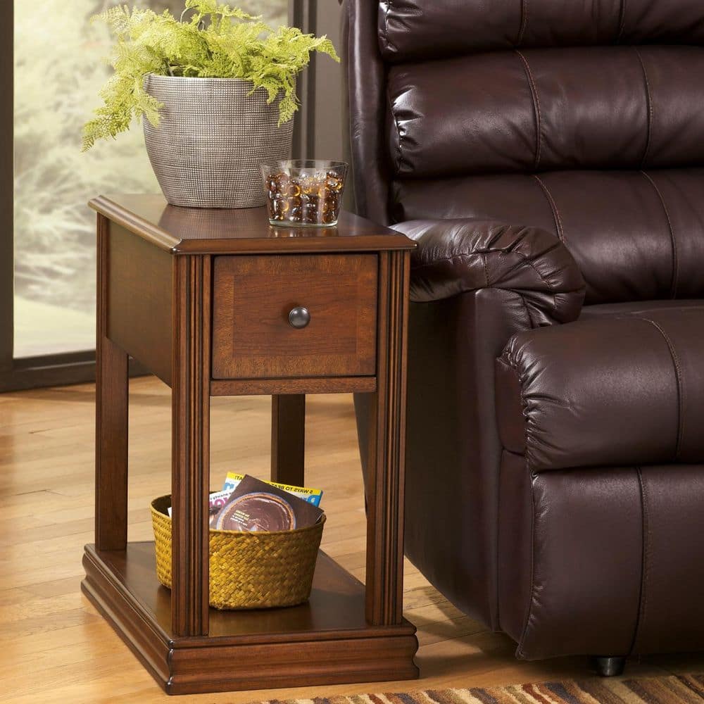 Breegin 13.13 in. Brown Rectangle MDF Chairside End Table with Removable Tray - thumbnail 7