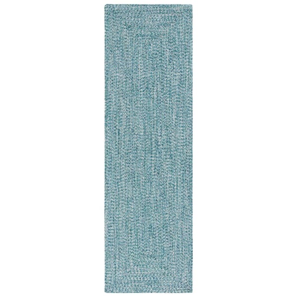 Braided Teal/Green 2 ft. x 8 ft. Machine Washable Concentric Woven Runner Rug
