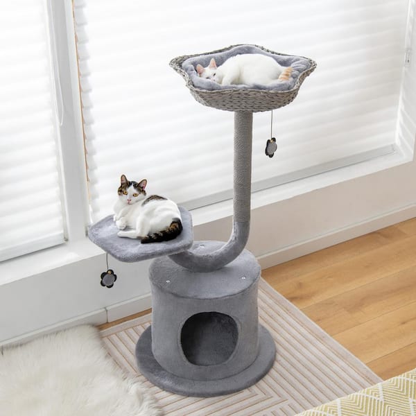 ANGELES HOME 42 in. Tall Cat Tower with Curved Metal