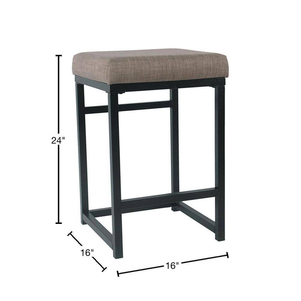 Backless Brown Wood and Metal Counter Stool