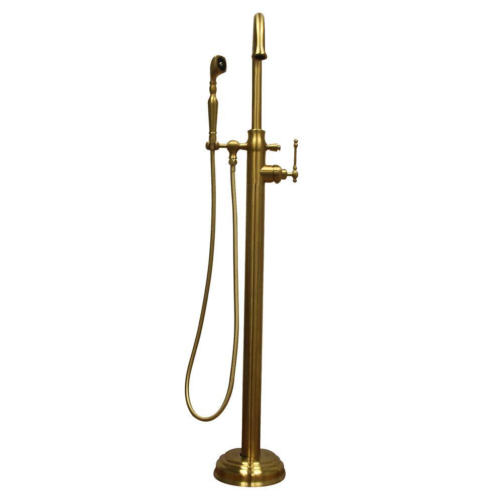 Elegant Brushed Gold Brass Freestanding Tub Faucet with Handshower