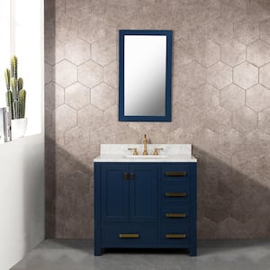 Madison 36 in. W Bath Vanity in Monarch Blue with Marble Vanity Top in Carrara White with White Basin(s)