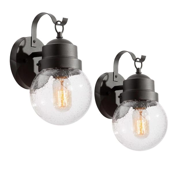 Unbranded Industrial Modern 11in.Black Globe Clear Glass Outdoor Hardwired Lantern Wall Sconce w/No Bulb Included for Patio(2Pack)