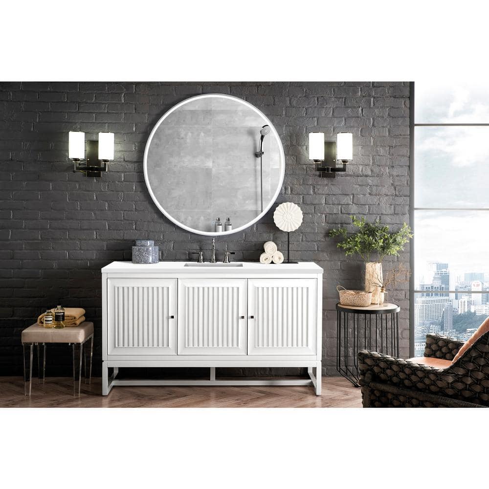 Athens 60.0 in. W x 23.5 in. D x 34.5 in. H Bathroom Vanity in Glossy White with White Zeus Quartz Top price history on PriceWatchPro