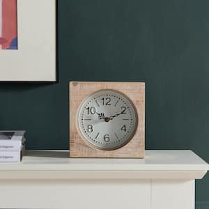 Square Modern Farmhouse Beige Wood and Metal Table Clock