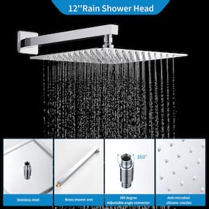 Rain 1-Spray Square 12 in. Shower System Shower Head with Handheld in Chrome