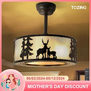 18 in. Indoor Black Smart Industrial Iron Caged Semi Flush Mount Ceiling Fan Light with Remote and App Control