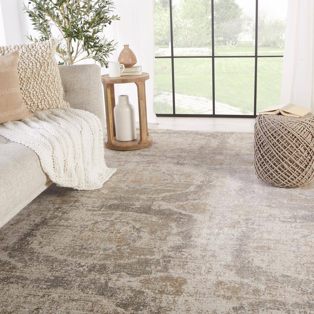 En Blanc Vintage-Inspired Medallion 8'x11' Gray Area Rug