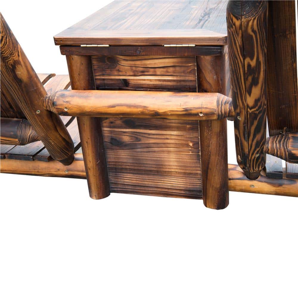 Rustic Brown Fir Wood Double Adirondack Loveseat with Ice Bucket