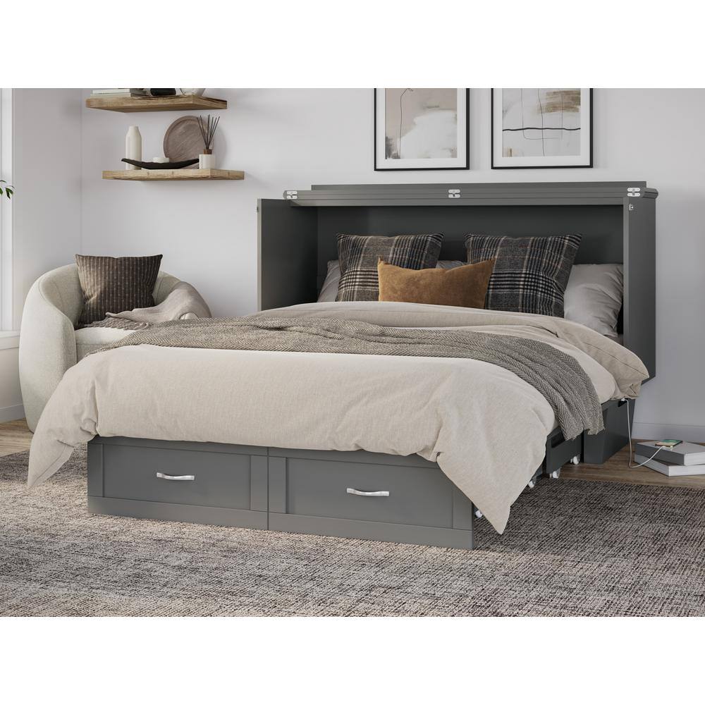 Chelsea Gray Queen Wood Murphy Bed Chest with Drawer