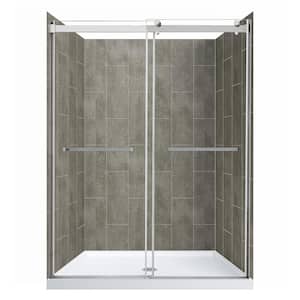 Lagoon Double Roller 48 in. L x 34 in. W x 78 in. H Center Drain Shower Stall Kit in Quarry and Brushed Nickel Hardware